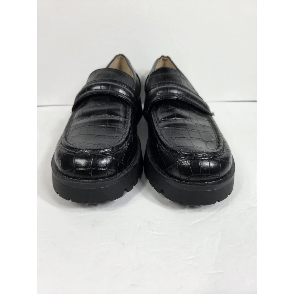Nine West Gury Black Croc Embossed Lug Sole Loafer Wmn 9.5  Y2K Style Chunky
